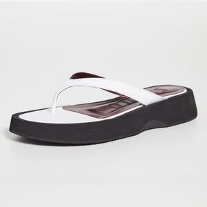 STAUD White and Black Croc Embossed Tessa Sandals